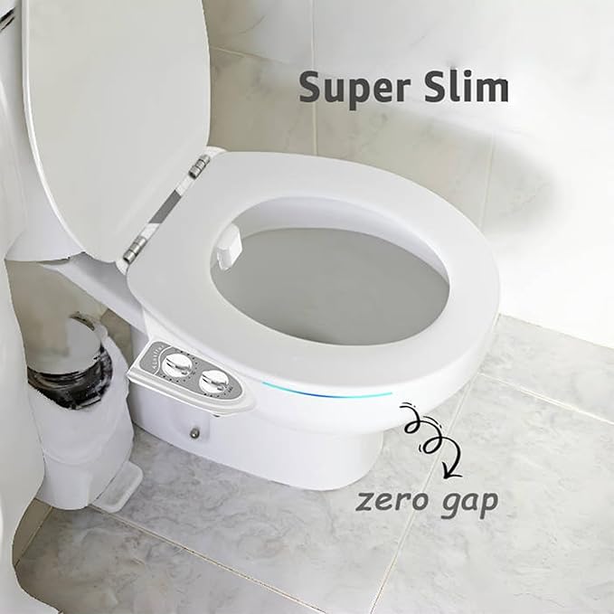 Aünsffer Bidet Attchment for Toilet Grey, Cold Water No-Electric, 3 Wash Modes [Frontal Wash + Rear Wash + Self-Cleaning]，Dual Nozzles Water Pressure Adjustable, Grey
