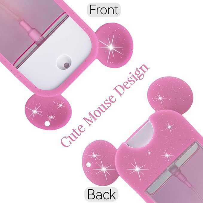 TERPINK Silicone Case Compatible with Touchland Hand Sanitizer Spray 1 fl oz, Mouse Design Protective Case with Keychain, Hand Sanitizer Spray Accessory 1 Pack (Glitter Sequin Hot Pink)