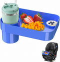 Toddler Car Seat Snack Tray - 3 Inch Cup Holder with Dip Well Fits Most Sippy Cups & Straw Bottles, Mess-Free Square Kids Travel Tray Road Trip Essentials, Blue