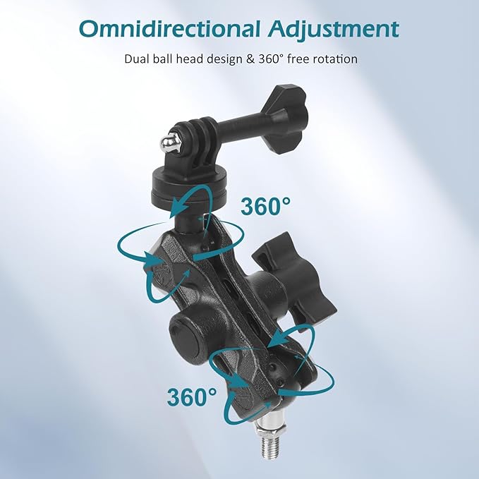 Camera Mount with 360°Dual Ball Head, Motorcycle Handlebar Mounting Bundle Kit for lnsta360 X5/X4/X3/ Gopr0//LED Light, 1/4"-20 & Tripod Adapter, Action Camera Mount Adapter for M8 Hole Base,75018