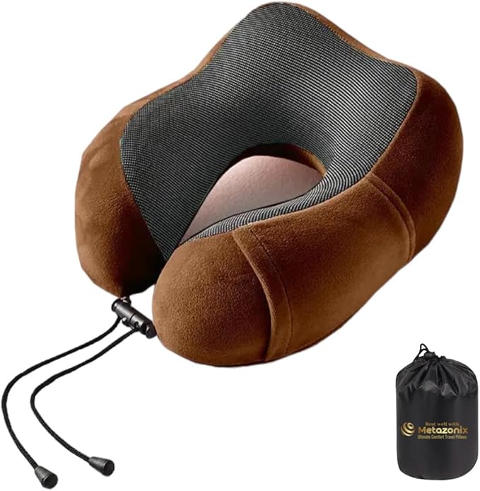 Travel Pillows for Airplane - Neck Pillow Airplane and Car Use - Soft Comfortable Memory Foam Travel Neck Pillow - Travel Essentials for Women and Men (Chocolate Brown)