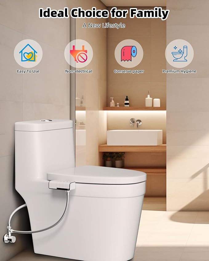 Hibbent 2 Pack Bidet Attachment for Toilet, Non-Electric Dual Nozzle for Frontal & Rear Wash, Adjustable Water Pressure Control, Fresh Water Bidet Toilet Seat, Self Cleaning Water Sprayer, Black