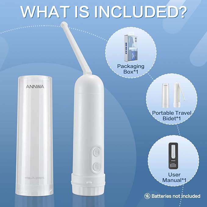 Travel Portable Bidet Sprayer 140mL Nozzle 180° Adjustment IPX6 Handheld Bidet for Personal Hygiene Cleaning, Baby Wash, Postnatal Care, Perineal & Hemorrhoid Treatment(NHJ002E)