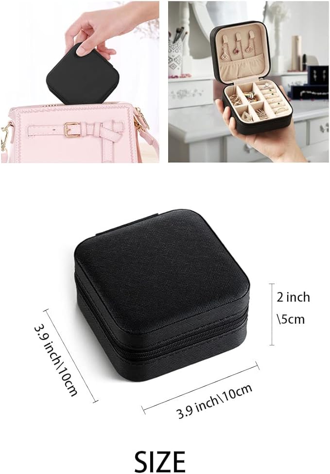 ZPROW Travel Jewelry Case, Mini Portable Jewelry Travel Boxes, Small Jewelry Organizer for Rings, Earrings, Pendants, Watches, Necklaces, Lipsticks Organizer Storage Holder Case (Black)