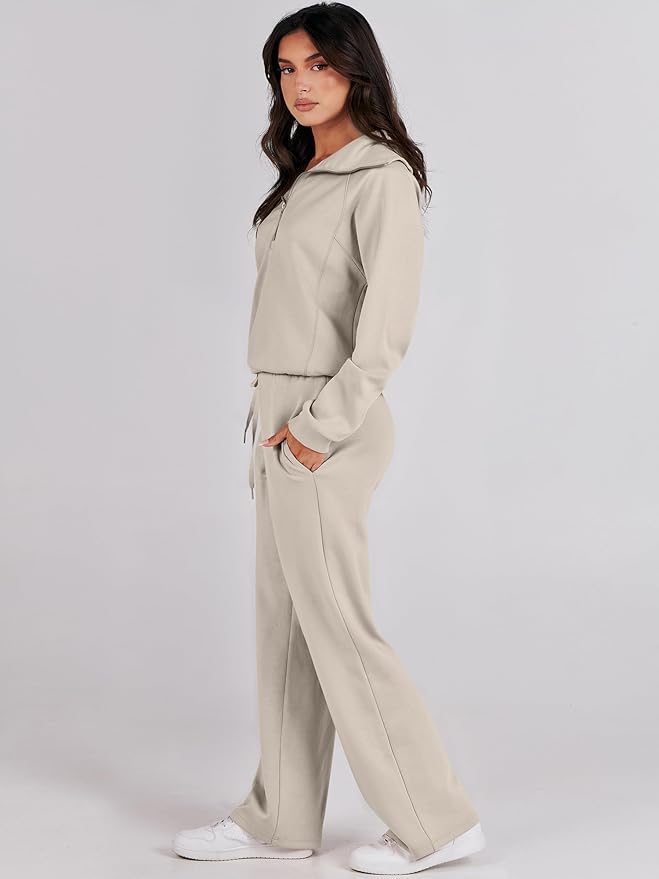 ANRABESS Women 2 Piece Outfits 2025 Fall Fashion Airport Wide Leg Pants Lounge Set Leisure Travel Vacation Clothes Sweatsuits