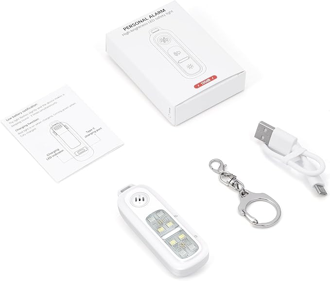 AMIR Personal Safety Alarm for Women, Rechargeable Clip On Flashlight, 130 dB Safe Sound Personal Alarm with Strobe Lights, Running Lights for Runners, 4 Light Modes