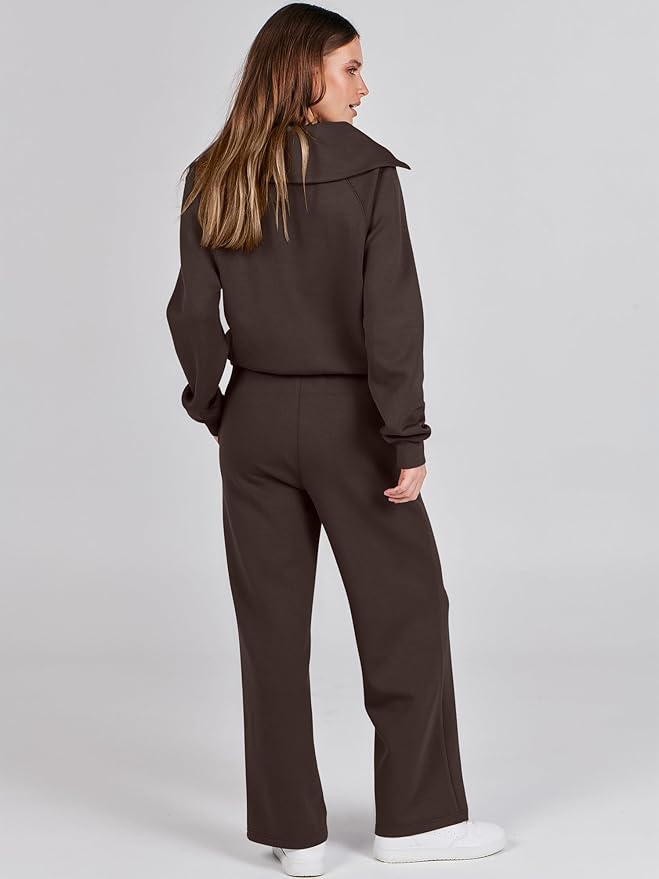 ANRABESS Women 2 Piece Outfits 2025 Fall Fashion Airport Wide Leg Pants Lounge Set Leisure Travel Vacation Clothes Sweatsuits