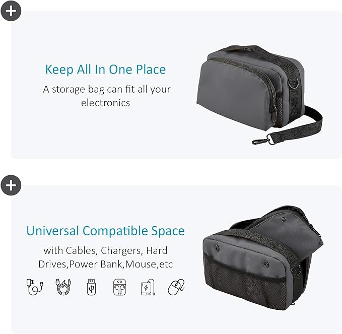 Travel Organizer Pouch Electronic Accessories Carry Case Waterproof Double Layers All-in-One for Cord, Phone, Airpods, USB Flash Drive for Men Women, Portable Charger Organizer (Grey)