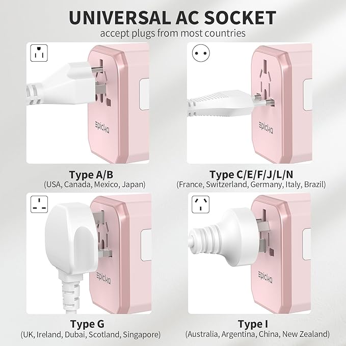 EPICKA Universal Travel Adapter GaN 45W, European Travel Plug Adapter with PD&QC Fast Charging(2 USB-A & 3 USB-C Ports) - Worldwide Travel Essentials, International Power Adapter for UK/US/AU