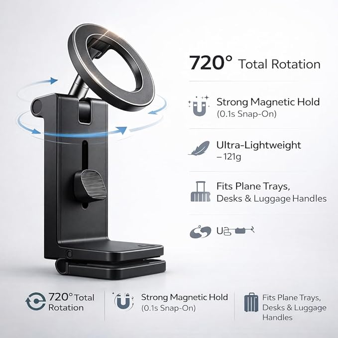 Mizi Airplane Phone Holder – Magnetic Travel Phone Mount for Airplane Seat Back, Hands-Free Flight Essentials Compatible with iPhone 17-12 Pro Max/Air/Plus/Mini with Magnetic Case - Black