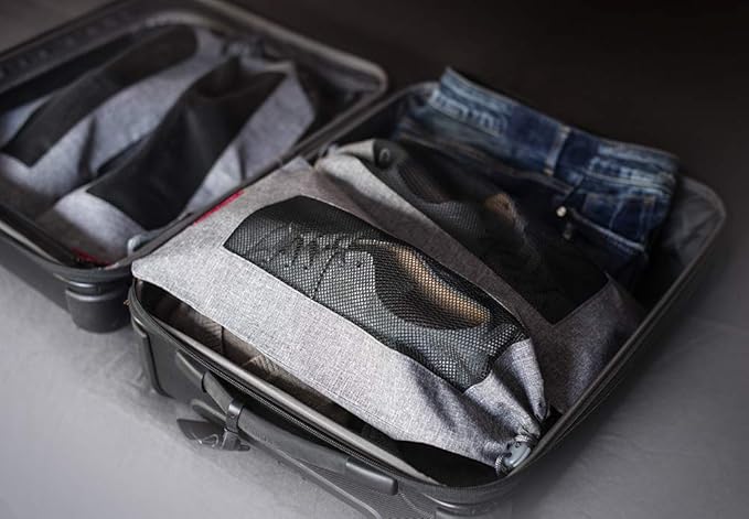 LeanTravel Shoe Bags for Travel with Breathable Mesh & Drawstring Cord Lock, Set of 6, Color Grey