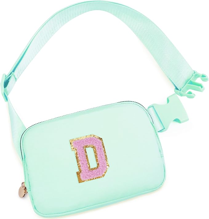 Uygafly Belt Bag Fanny Pack Crossbody Bags with Initials Letter Patch Cute Stuff Birthday Gifts for Teenager Girls Trendy Stuff for Teens | D,Light Green