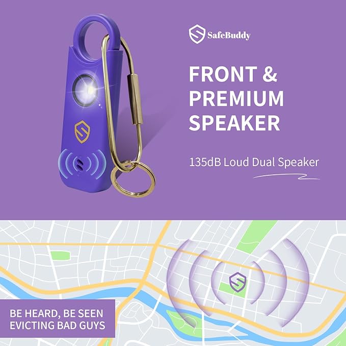 Personal Alarm for Women, Men, Kids, Elderly, Self Defense - Designed by Women 140DB Extra Speakers Alarm with Strobe Light, Rechargeable, Safety Alarms and Premium Keychain (Elegant Purple)