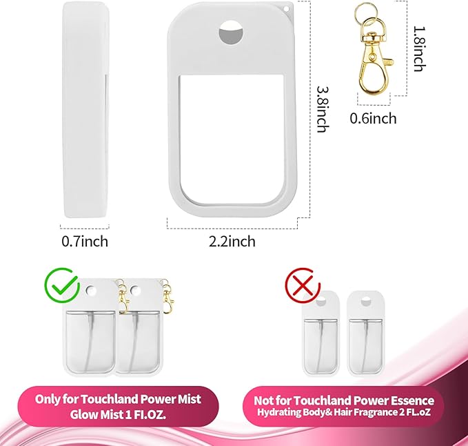 YMPEKA 2Pcs Silicone Case Compatible with Touchland Hand Sanitizer Spray, Protective Case with Keychain，Power Mist and Glow Mist 1 fl oz, Hand Sanitizer Spray Accessory (White+Black)