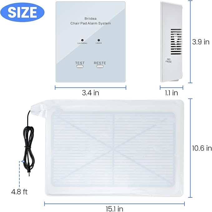 Chair Alarm for Elderly & Dementia Patients, Briidea Wheelchair Alarm with Sound & Light Alerts, Fall Prevention, Easy to Clean, Enhanced Safety Protection