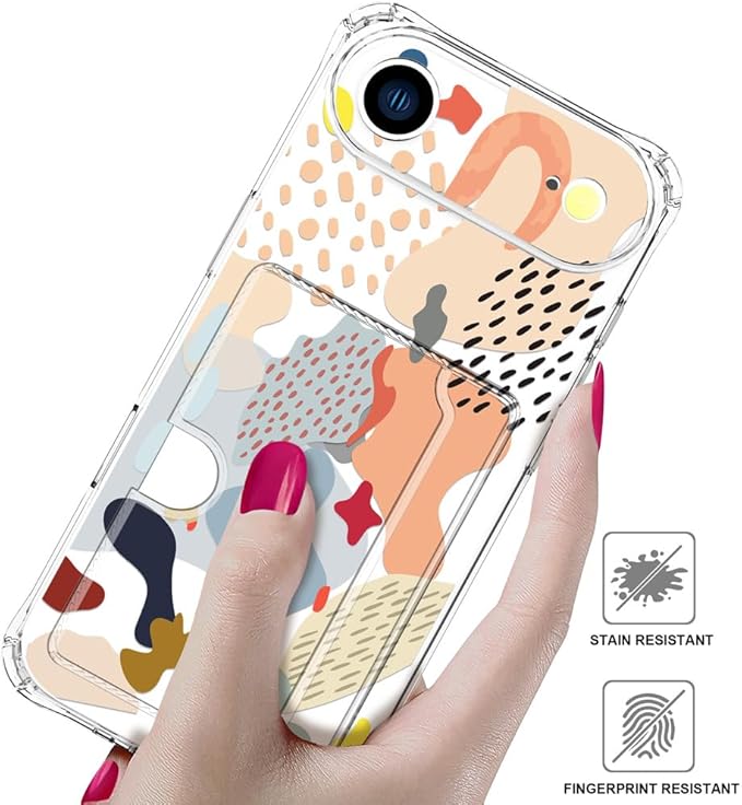 Compatible with iPhone 17 Air Case Card Holder for Women Cute Design,Wallet Phone Cases Transparent Cool Kawaii Protective (Clear Abstract Art)