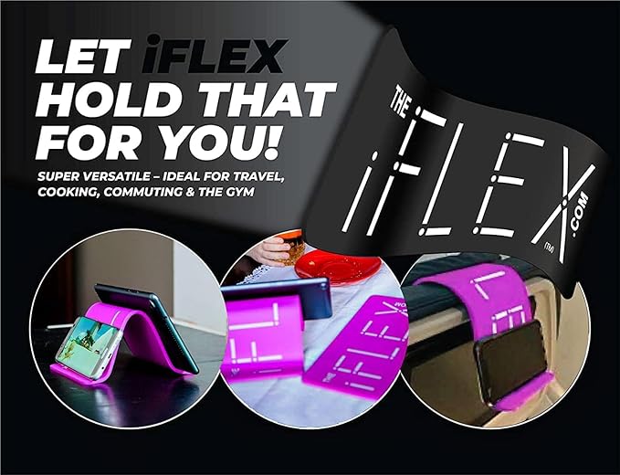 iFLEX Mini Flexible Phone Holder for Travel, Work and Home – This Travel Cell Phone Stand is The Perfect iPhone Holder and Works with Any Smartphone – Non-Slip Grip, Strong and Durable (Purple)
