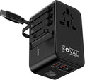 FOVAL European Travel Plug Adapter, Universal Travel Adapter with Retractable USB C Cable, All-in-one International Power Adapter for Europe Italy UK US AUS (70W)
