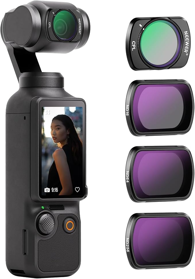 NEEWER Magnetic ND & CPL Filter Kit Compatible with DJI OSMO Pocket 4 & Pocket 3, 4 Pack Neutral Density ND16 ND64 ND256 CPL Polarizing Filters, Multi Coated HD Optical Glass/Ultra Slim Aluminum Frame