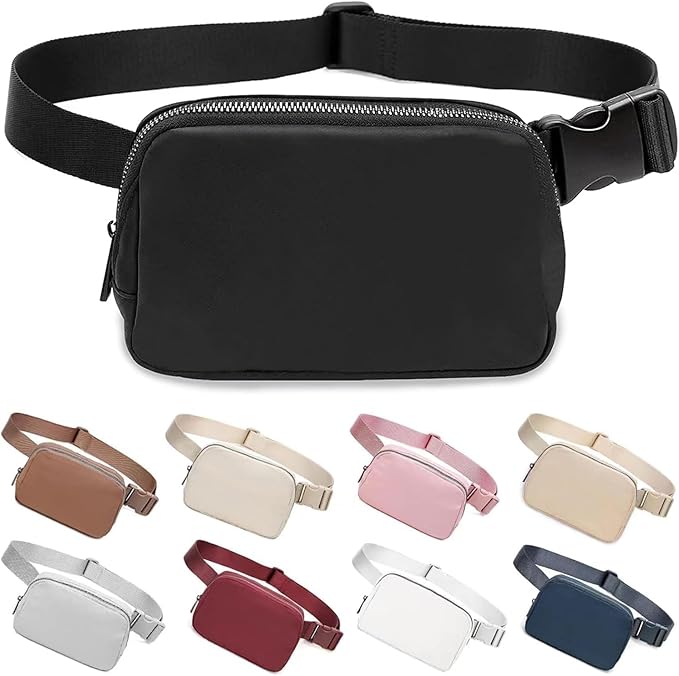 Belt Bag for Women Fanny Pack Dupes, Fashion Crossbody Waist Pack Bag with Adjustable Strap, Everywhere Belt Bag for Travel Outdoors Running Hiking(Black2)