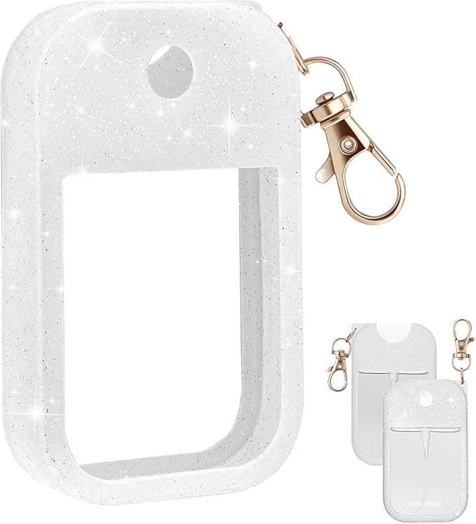 Palksky Hand Sanitizer Spray Case for Touchland,Silicone Case with Keychain for Power Mist and Glow Mist1 fl oz(Glitter Sequin White),Travel Size
