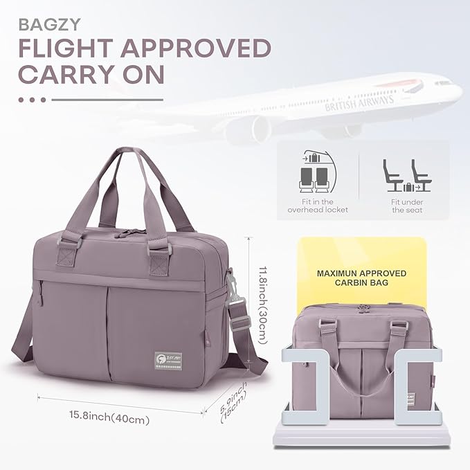 40x30x15cm Personal Item Travel Bag 16x12x6 Under-seat Carry on Bags for Airplanes 20L Expandable 30L Lightweight Duffle Bag Weekender Bags with Wet Pocket for Gym Overnight Hospital Purple