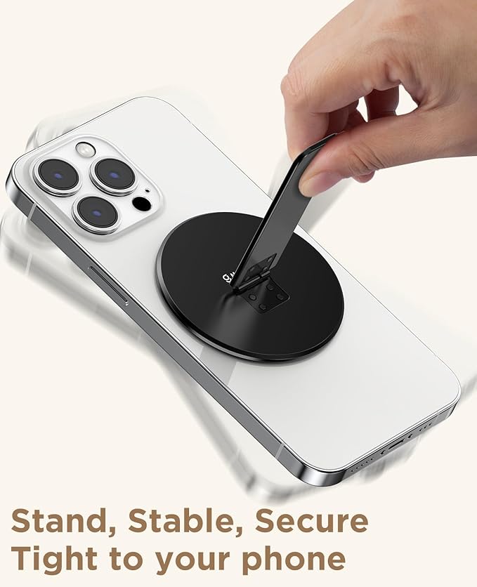 Magtame Magnetic Phone Stand Grip for Magsafe, Utral-Thin Snap-on Kickstand with Strong Magnetic Holder, 140° Adjustable for Hands-Free Travel, Work, Entertainment | Compatible with iPhone17-12, Black