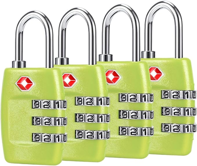 TSA Luggage Locks (4Pack) - 3 Digit Combination Padlocks - Approved Travel Lock for Suitcases & Baggage (Green1)