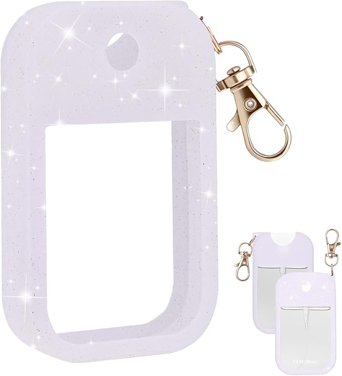 Palksky Hand Sanitizer Spray Glitter Case for Touchland,Silicone Case with Keychain for Power Mist and Glow Mist 1 fl oz(Glitter Sequin Purple),Travel Size