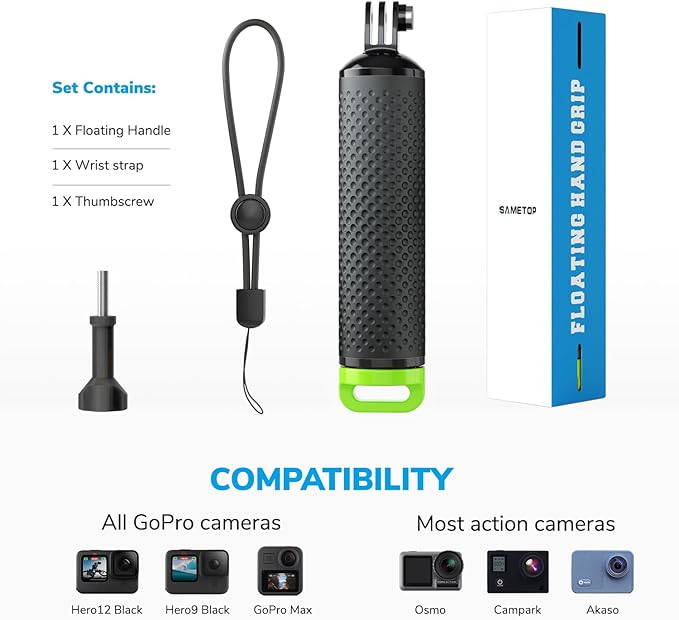 Floating Handle Grip Floaty Stick Waterproof Handler Accessory Compatible with GoPro Hero 13, 12, 11, 10, 9, 8, 7, 6, 5, 4, Session, 3+, 3, Hero(2018), Max, DJI Osmo Action Cameras (Green)