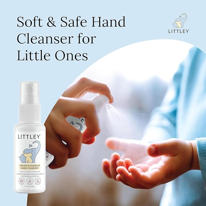 Littley Infant & Toddler Hand Cleanser | Alcohol-Free HOCl Spray for Delicate Skin | Fragrance-Free Formula | Gentle & Convenient Hand Mist | Portable Travel Size | 2 oz