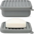AIMAIAIMAI Leak-Proof Silicone Travel Soap Case with Drainage Lid/Layer, Compact Bar Soap Container, Durable Soap Holder for Camping, Gym, and Travel Size Toiletries (Gray)