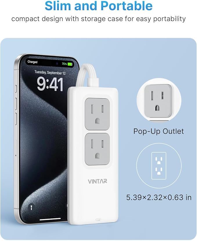European Travel Plug Adapter, VINTAR Universal Travel Adapter with 5ft Extension Cord, 2 Outlets and 3 USB Ports, Type C/G/E/F/L Plug for EU/UK/France/Italy, Power Strip for Travel Home Cruise Ship