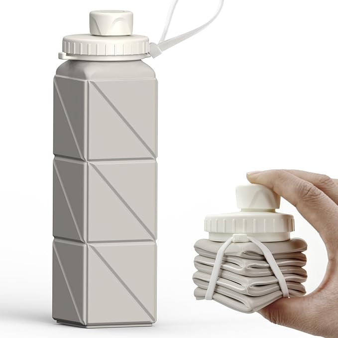 BEAUTAIL Collapsible Water Bottles 20.6oz, Silicone Foldable Portable Travel Water Bottle, BPA-Free, Leakproof Reusable for Traveling Camping Hiking Cycling Yoga Sports Outdoor, 1 Pack (Starlight)