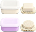 OTHIX 2 Pack Leakproof Silicone Travel Soap Case Travel Essentials-Small Bar Soap Holder Container with Drainage Layer & Mini Portable Soap Dish for Shampoo Bars, Gym, Camping (Cream & Light Purple)
