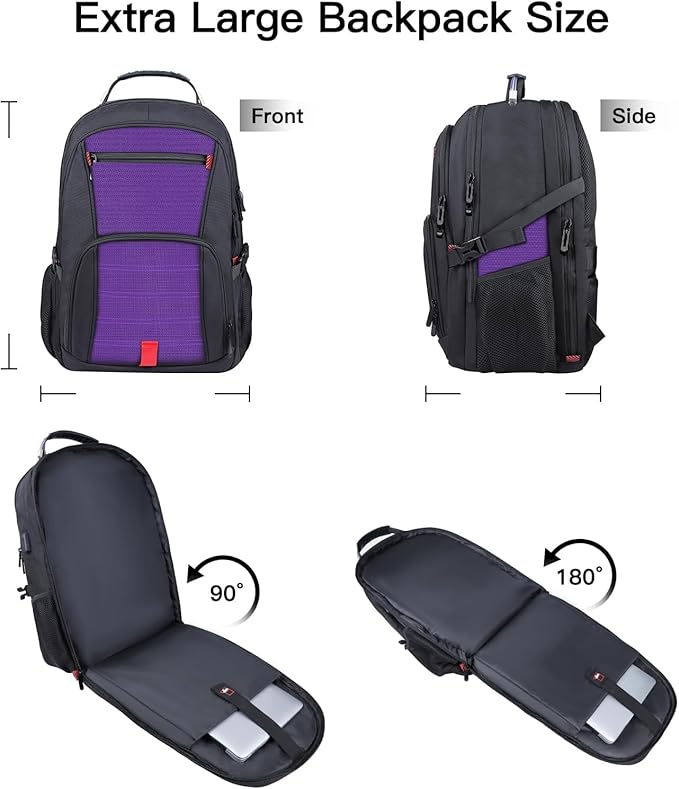 ANTERK Extra Large Backpack, Travel Laptop Backpack, Sturdy TSA Water Resistant 17.3 Inch Carry on Backpacks, Anti Theft Business Computer Backpacks Gifts for Men Women, Purple