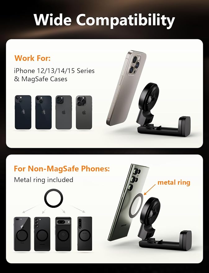 Klearlook for Magsafe Airplane Phone Holder for Flying, Hands-Free 360° Rotation for MagSafe Accessories, Magnetic Holder for iPhone 12-17, Travel Accessories Must Haves