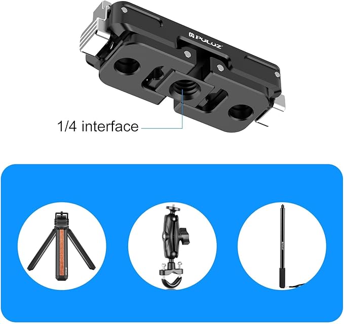 PULUZ Quick Release Mount for Insta360 GO Ultra,Magnetic Aluminum Alloy Foldable 2-Prong and 1/4 Thread Expansion Stand Fixed Holder Base Bracket for Insta360 GO Ultra Camera