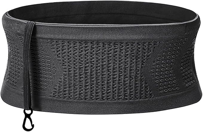 Adorila Slim Running Belt, No-Bounce Hidden Waist Pack with 360° Opening for Soft Flask, Cellphones, Keys or Gels, Black, Small