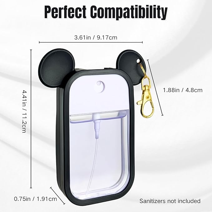 Mouse Design Silicone Case Compatible with Touchland Hand Sanitizer Spray 1 fl oz, Silicone Protective Case Holder with Keychain for Power Mist and Glow Mist, Black