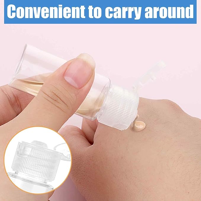 KALIONE Travel Size Make up Sample Containers, 12 Clear Plastic Mini Travel Bottles, 1/2 Oz, Leak Proof, User-Friendly, Versatile Usage for Travel Liquid Toiletries
