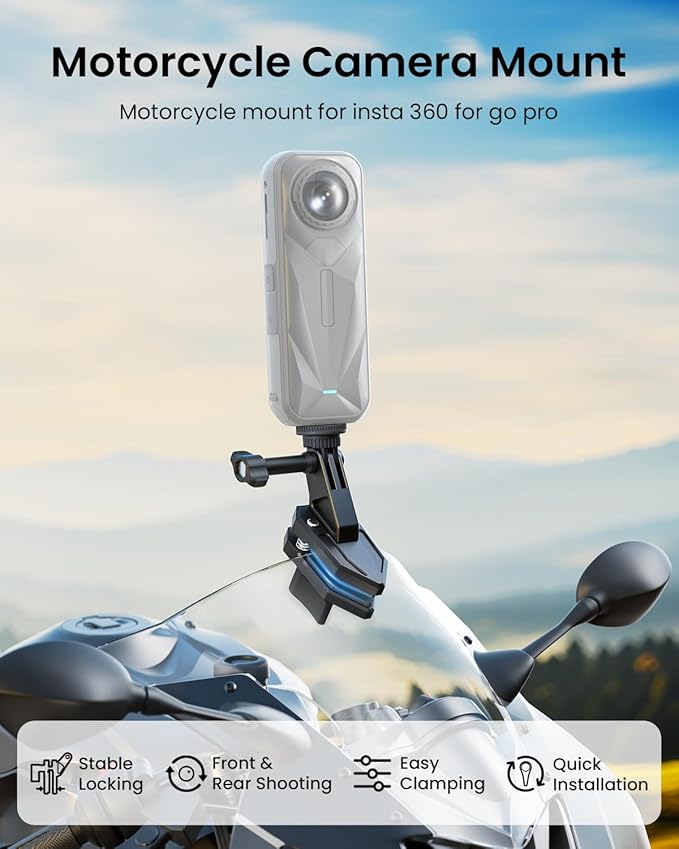 Motorcycle Windshield Clip Camera Mount for Insta360 X5/X4/X3 for GoPro for DJI Osmo Action Motorcycle Mount Clamps for Insta360 X5 Accessories