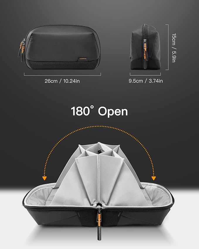Inateck Electronics Organizer Travel Case, 180° Open Water-resistant, Multifunctional Travel Organizer Bag, Electronic Accessories Carry Case, Black, Large