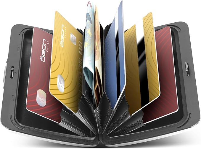 ÖGON -DESIGNS- Aluminum card holder with metal lock, RFID protection against fraud and demagnetization, compact wallet, Smart Case OSLO model