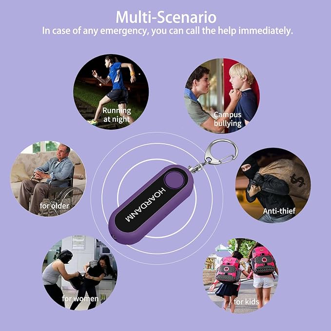 Personal Alarm for Women, Girls Simple Personal Safety Alarm, Extra LED Strobe Light, Safety Self Defense Keychain, Loud Horns & Siren (Violet).