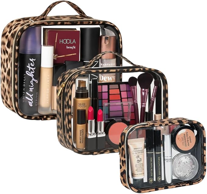 3 Pack Clear Toiletry Bag for Women, TSA Approved Organizer for Travel Size Toiletries Carry on Travel Accessories Bag Airport Airline Compliant Bag Makeup Bag Zipper Pouch Set