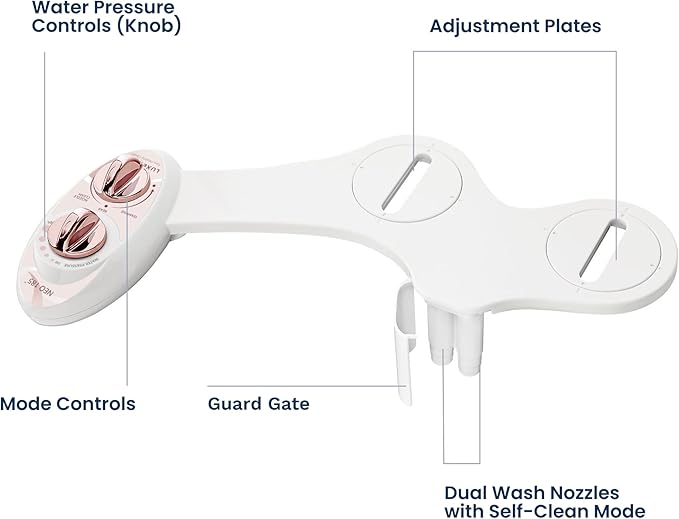 LUXE Bidet NEO 185 - Dual Nozzle, Self-Cleaning, Non-Electric Bidet Attachment for Toilet Seat, Adjustable Water Pressure, Rear & Feminine Wash (Rose Gold)