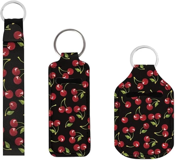 Suobstales 3Pcs Travel Bottles Keychain Holder Set,Travel Bottle Sleeves+Neoprene Chapstick Holders+Lanyard Keychain