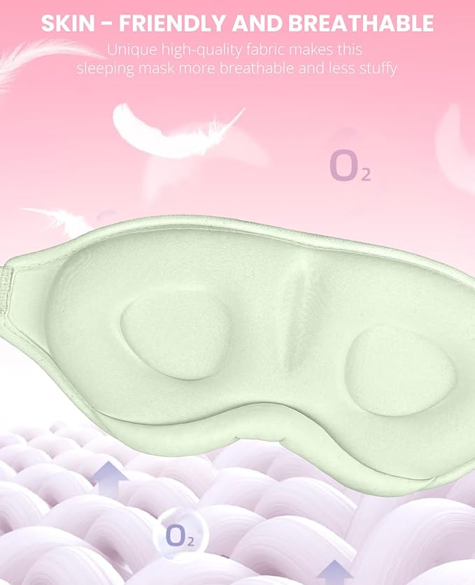 Sleep Mask for Side Sleeper Women Men, Light Blocking Eye Mask for Sleeping, 3D Contoured Cup Sleeping Mask for Zero Eye Pressure, with Adjustable Elastic Strap for Sleep Travel, Cyan