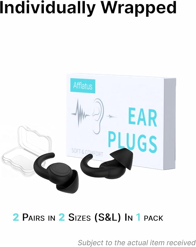 Afflatus Ear Plugs for Sleeping Noise Cancelling, 2 Pairs (S+L) Comfortable Reusable Noise Reduction Ear Plugs, Earplugs for Sleep, Snoring Light Blue